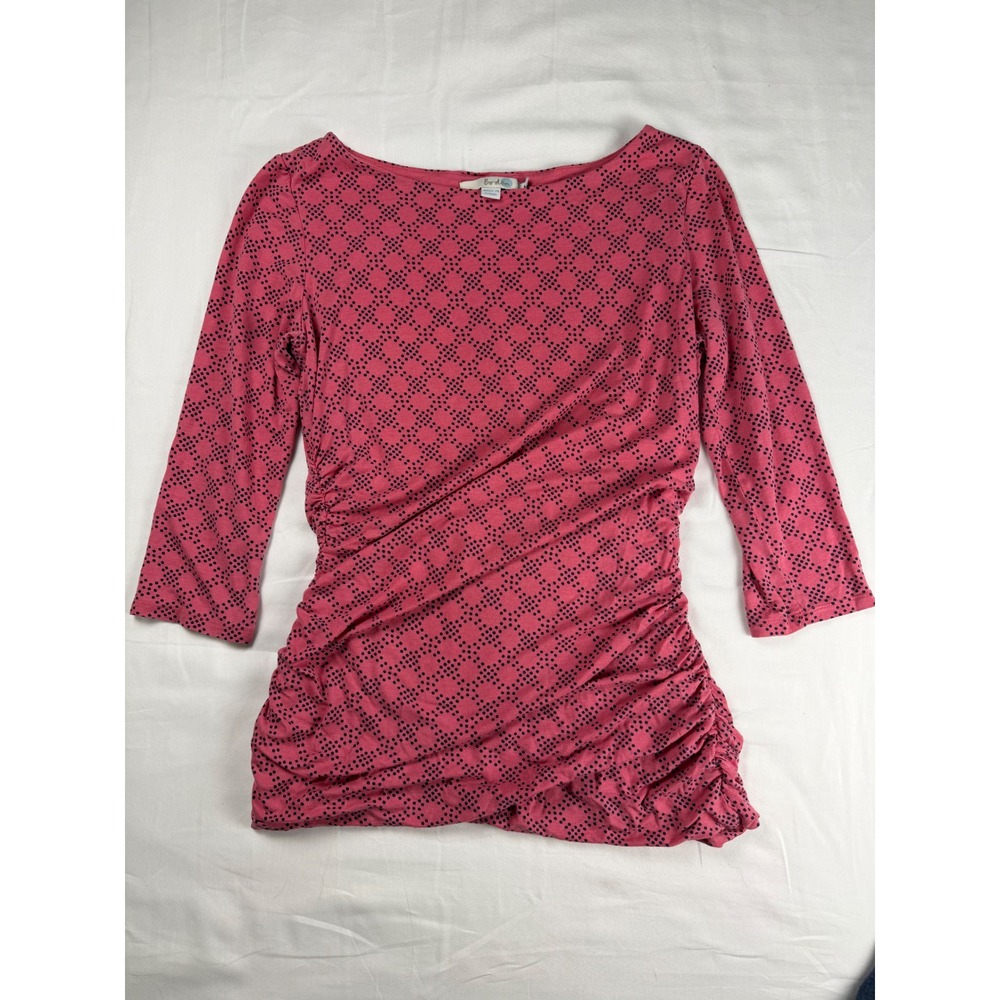 Boden Womens Pink Navy Polka Dot Ruched Side 3/4 Sleeve Wool Top US 8 W0113